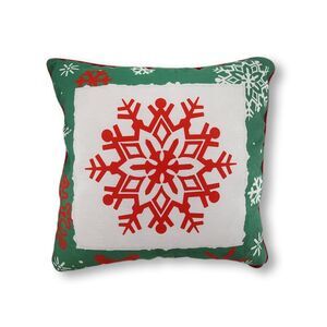 Reversible Winter Crisp Red and Green Snowflakes Pillow 18 In.